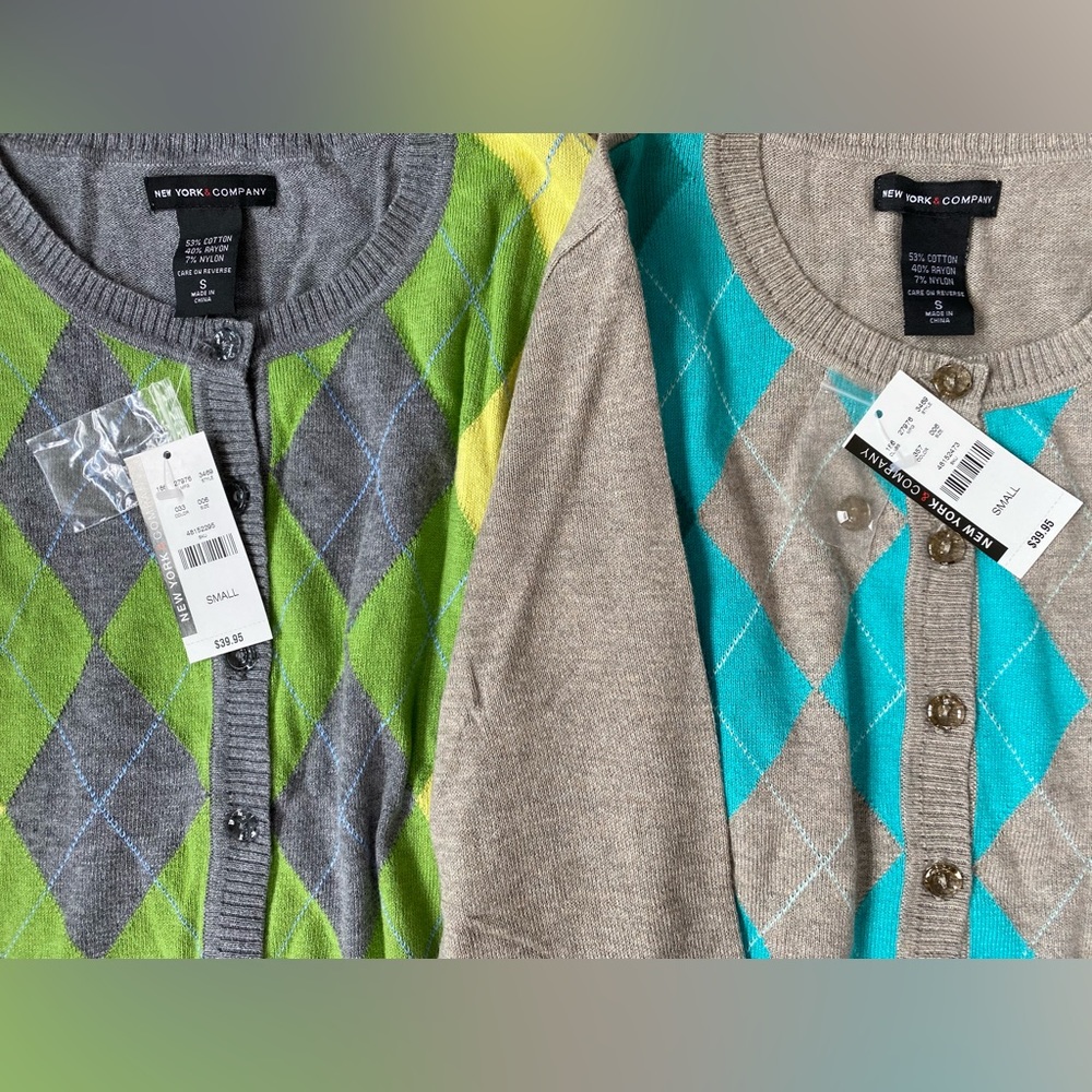 {SOLD!!}•NWT•{3} New York & Company Argyle Cardigan Bundle - Picture 8 of 13